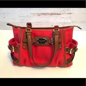 Michael Kors Purse Red Canvas and brown Leather